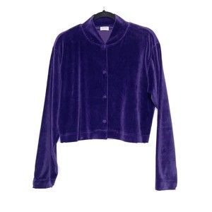 Vintage Esprit Sport Purple Velour Cropped Button Up Top